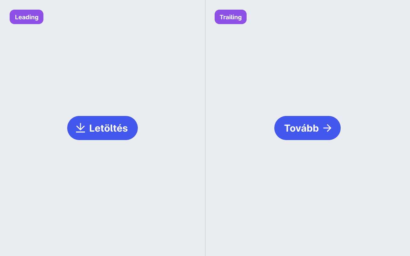 Két gomb: egy ahol az ikon megelőzi a szöveget és egy ahol utána van.