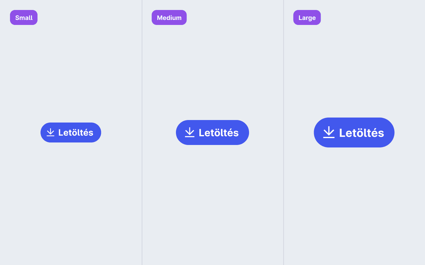 Három különböző méretű gomb: small, medium és large feliratokkal.